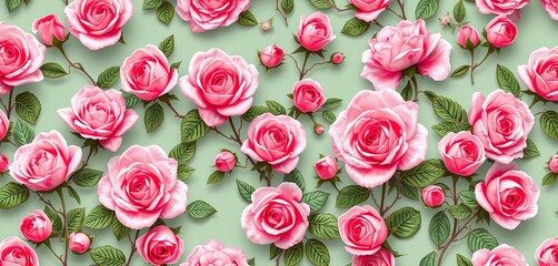 Fototapeta premium Seamless pink rose wallpaper, delicate floral design , feminine, seamless
