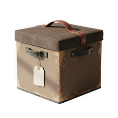 Distressed vintage storage box with blank tag leather handle