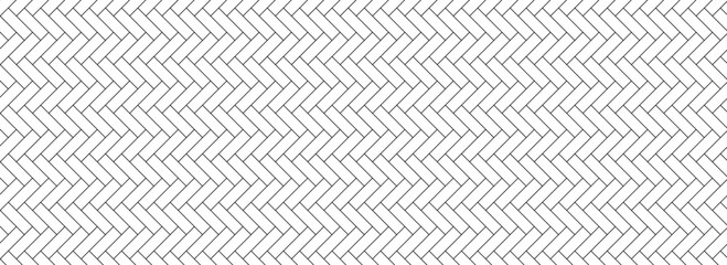 Classic herringbone pattern with thin grey lines on a white background,  simple horizontal seamless geometric texture or wallpaper