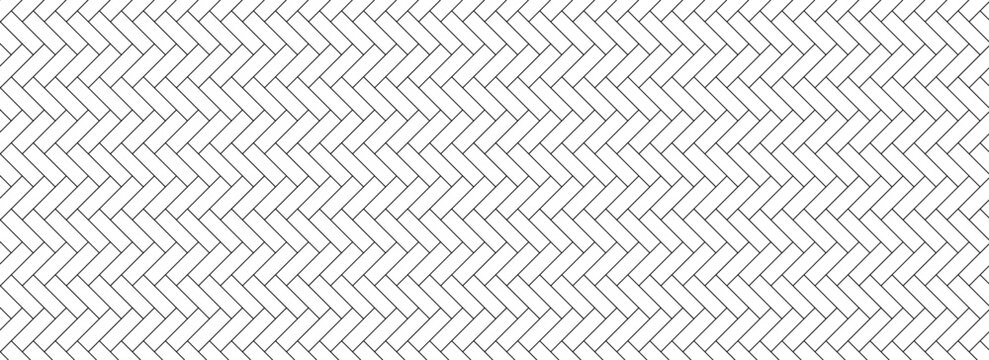 Classic herringbone pattern with thin grey lines on a white background,  simple horizontal seamless geometric texture or wallpaper