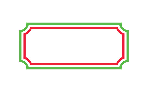 A simple rectangular label with a red and green border is shown on a white background.