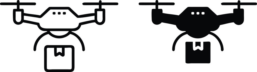 Drone Delivery and Aerial Package Shipping Logistics Technology Icon Set or Vector Silhouette. .eps