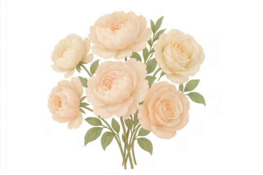 Watercolor peony and rose bouquet with transparent background