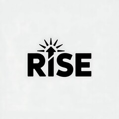 Bold 'RISE' text with upward arrow and sunburst symbol signifies growth, success, and new beginnings for modern business branding.