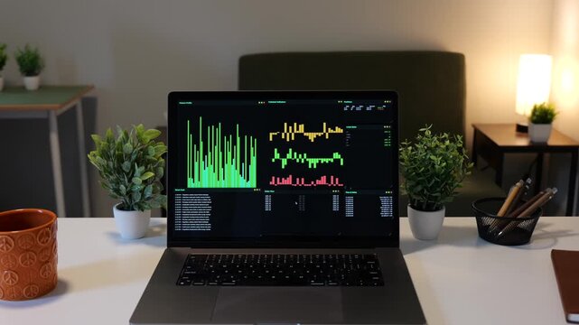 Day Trader Concept - Middle-Aged Career Stock Picker Uses Personal Stock Market Trading Web App