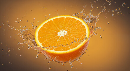 dramatic fruit splash featuring a bright orange