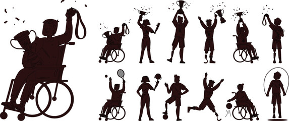 Set of athletic people with disabilities