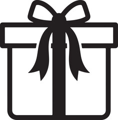 Black silhouette of a wrapped gift box with bow