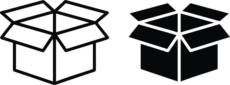 Open Cardboard Box and Unboxing E-Commerce Package Icon Set or Vector Silhouette. .eps