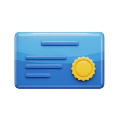 3D Digital Certificate Icon for Professional Achievement Recognition with transparent background
