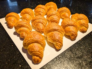 Freshly Baked Golden Croissants on a White Plate