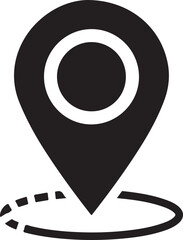 Black location pin icon with dotted circle silhouette