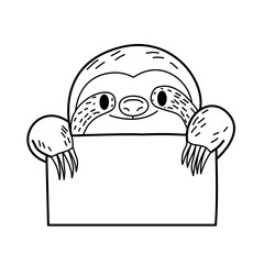 Naklejka premium Sloth Holding Sign Vector Illustration – Cute Animal Outline Clipart