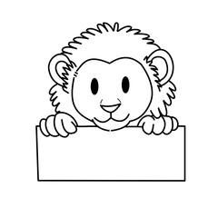  Lion Holding Sign Vector Illustration – Cute Animal Outline Clipart