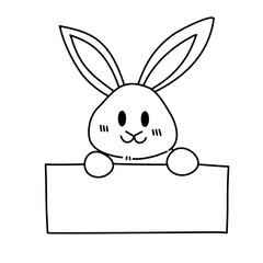 Rabbit Holding Sign Vector Illustration – Cute Animal Outline Clipart