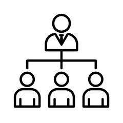 Thin black vector icon of an organizational hierarchy, symbolizing leadership, stakeholder structure, and effective business management.