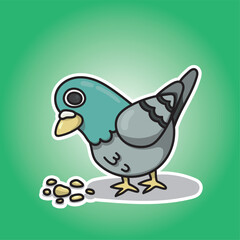 Pigeon eating bread, animal illustration