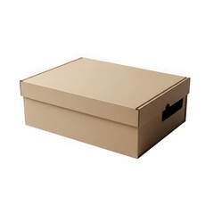 Light brown cardboard archive storage box with lid and handle