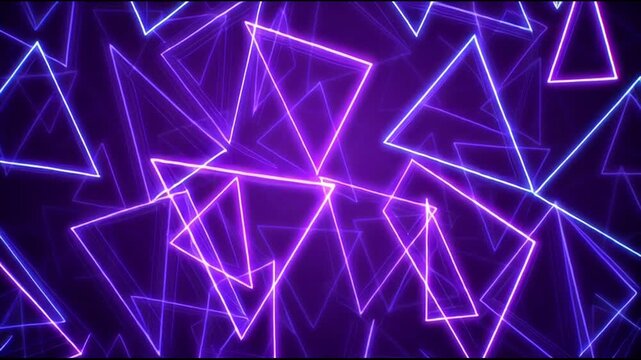 Abstract neon triangles glowing in a dark purple background modern art. - Powered by Adobe