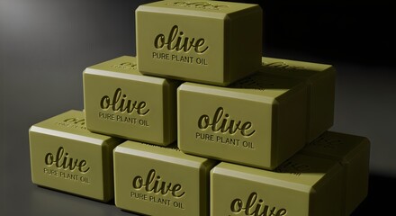 Stacked natural olive oil soap bars, minimalist 3D render product mockup.