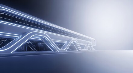 Futuristic architectural design with neon lighting and sleek white structures