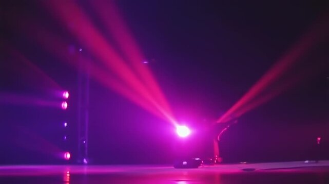Dramatic Stage Lighting: Pink and Purple Beams in Dark Space