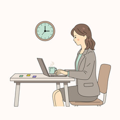 Businesswoman Working on Laptop, Flat Illustration of Professional Female Office Worker, Modern Corporate Character Design