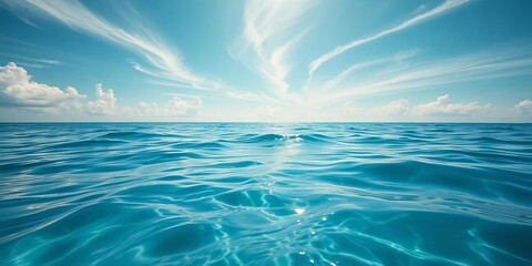 Obraz premium Azure waves gently caress a tranquil sky, creating a serene waterscape, sky reflection, photography