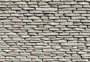 Fototapeta premium Gray stone wall texture, medieval style, rough stacked bricks, seamless rock strata background, rock face, material