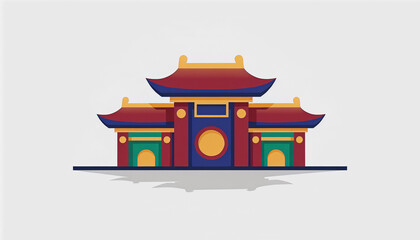 Colorful traditional Chinese architecture illustration on a white background