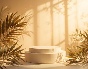 Golden Hour Skincare Mockup with Warm Sunlight and Soft Glowing Shadows