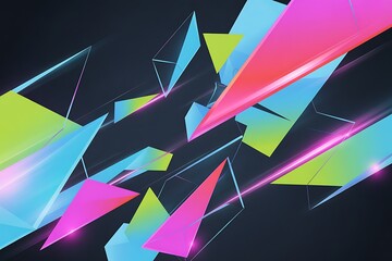 Dynamic abstract background with vibrant geometric shapes and neon light trails for modern designs, presentations, and creative projects, a visually stunning art piece