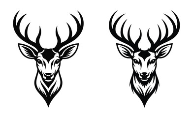 Pair of powerful stylized deer head vectors with majestic antlers, strong emblem
