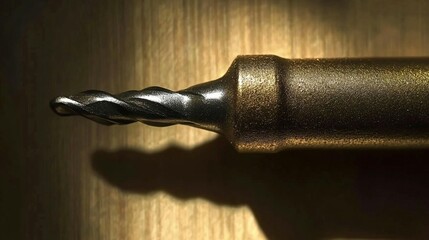 Close-up of a powerful industrial drill bit showing its textured surface and intricate helical