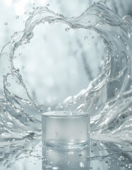 Minimal Glass & Liquid Skincare Mockup with Transparent Droplets and Waves