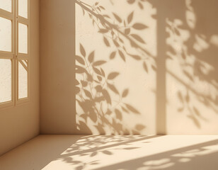 Sunlight and Shadow Skincare Mockup with Dramatic Leaf Shadows on Minimal Background