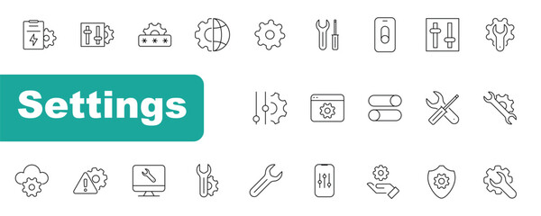 Settings icons. Outline symbols collection. Premium vector line icons set