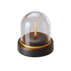 A clear glass dome covers a golden pointer on a dark leather base with a gold ring