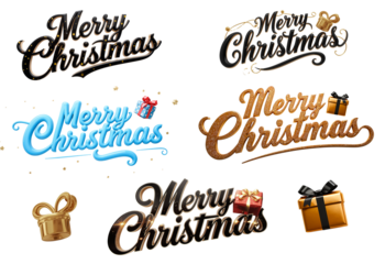 Beautiful festive text Merry Christmas isolated on transparent background
