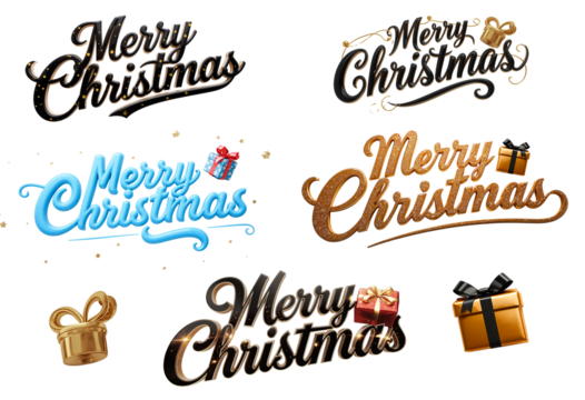 Beautiful festive text Merry Christmas isolated on transparent background