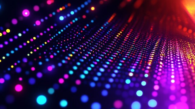 Abstract Dots of Light: An immersive visual journey of vibrant dots cascade across the image. Creating an abstract display of light, color, and dynamic movement.