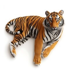 Obraz premium Regal Tiger: A majestic tiger with striking orange and black stripes relaxes, showcasing its powerful presence. Its gaze captivates, highlighting the animal's untamed essence.