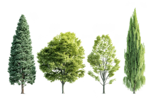 Variety of green foliage trees isolated on transparent background - Powered by Adobe