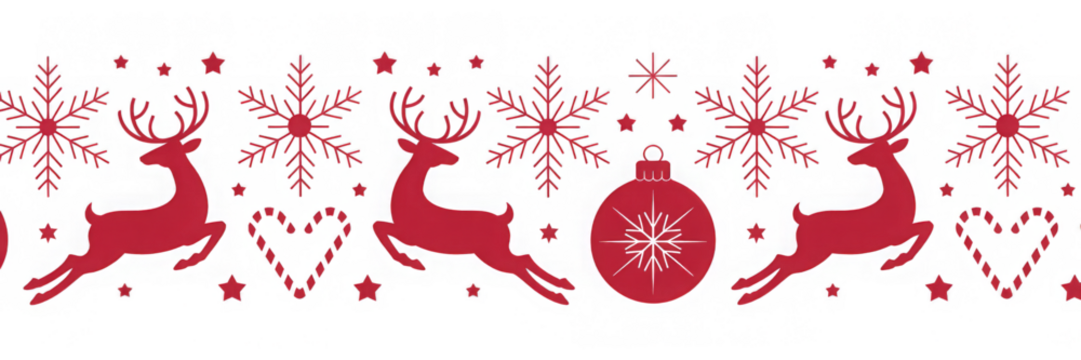 Vector red decorative christmas horizontal seamless pattern with deer, snowflakes, stars and ornaments
- Powered by Adobe