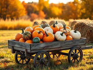 Autumn Bounty Pumpkins and Harvest Wagon Display