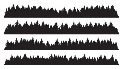 Obraz premium Seamless Forest Edge Silhouettes Four Horizontal Rows tree pine
