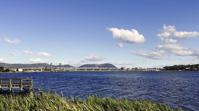 construction site on the midland highway at bridgewater bridge across the river derwent near Hobart in Tasmania, Australia.