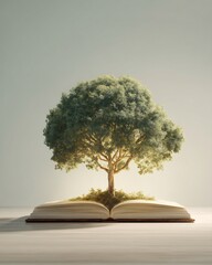 Tree growing from an open book, symbolizing knowledge and education