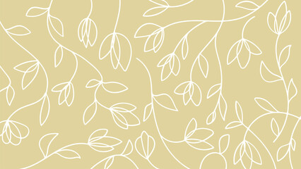 Nature Flowers Line Art Hand Drawn Background Seamless Botanical Pattern Design.Vector Illustration