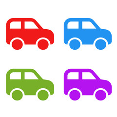 Four colorful cartoon vector pstyle cars in red blue green and purple isolated on a white background Scalable SVG